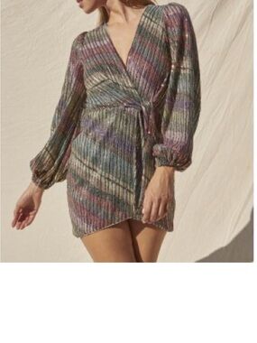 SAYLOR Debbie Pleated Mini Multicolor Sequin Dress
